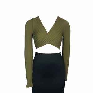 LF RUMOR Boutique Olive Green Long Sleeve Crop Top